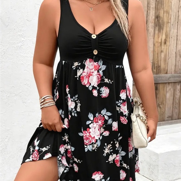 Women's Plus Size Floral Print Summer Beach Vacation Holiday Tank Dress 18W - Picture 3 of 7